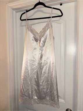Silky Lace-Trim Slip Dress in Ivory